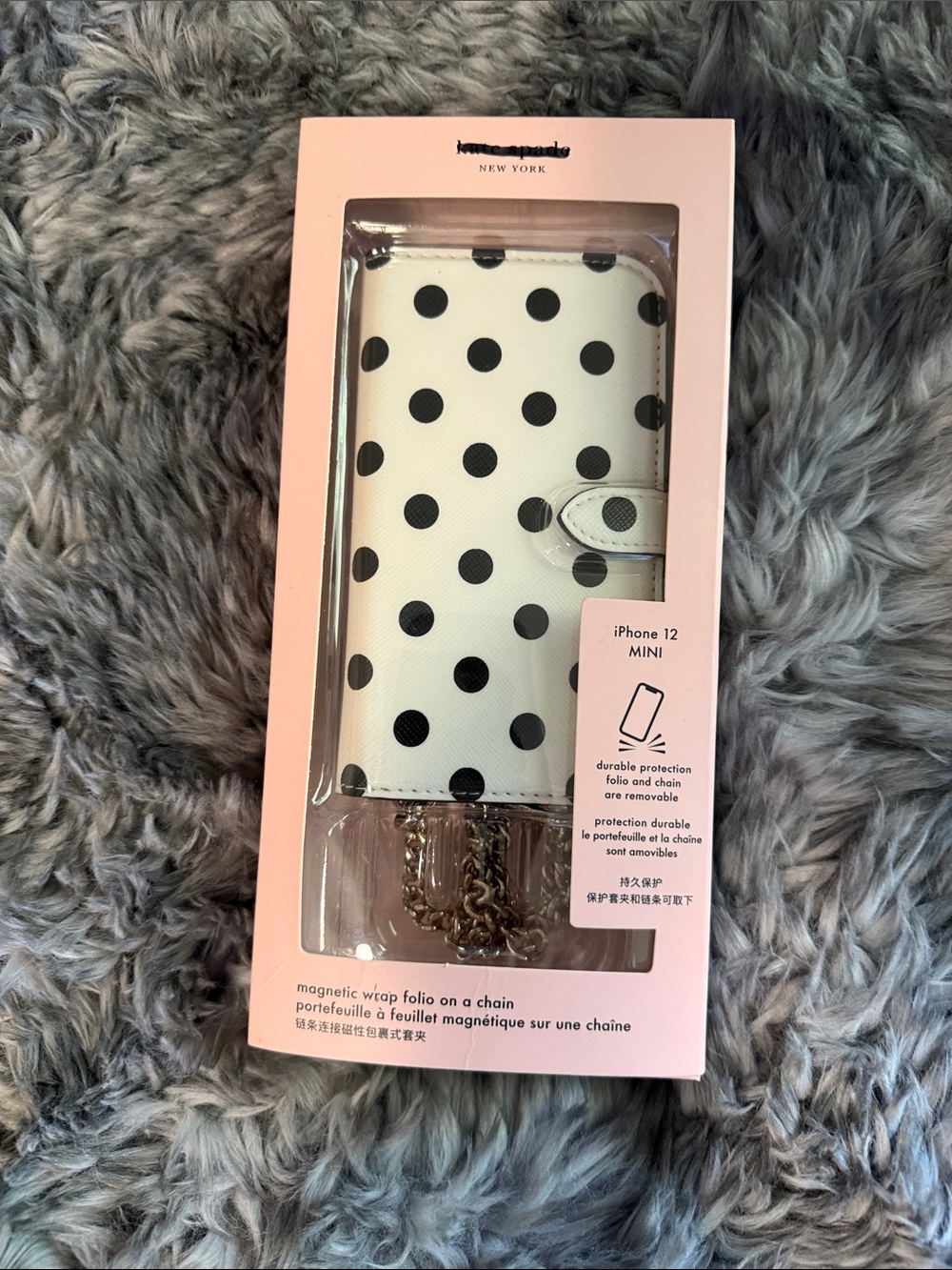 kate spade White and Black Polka Dot iPhone 12 Mini Wallet Case with Chain